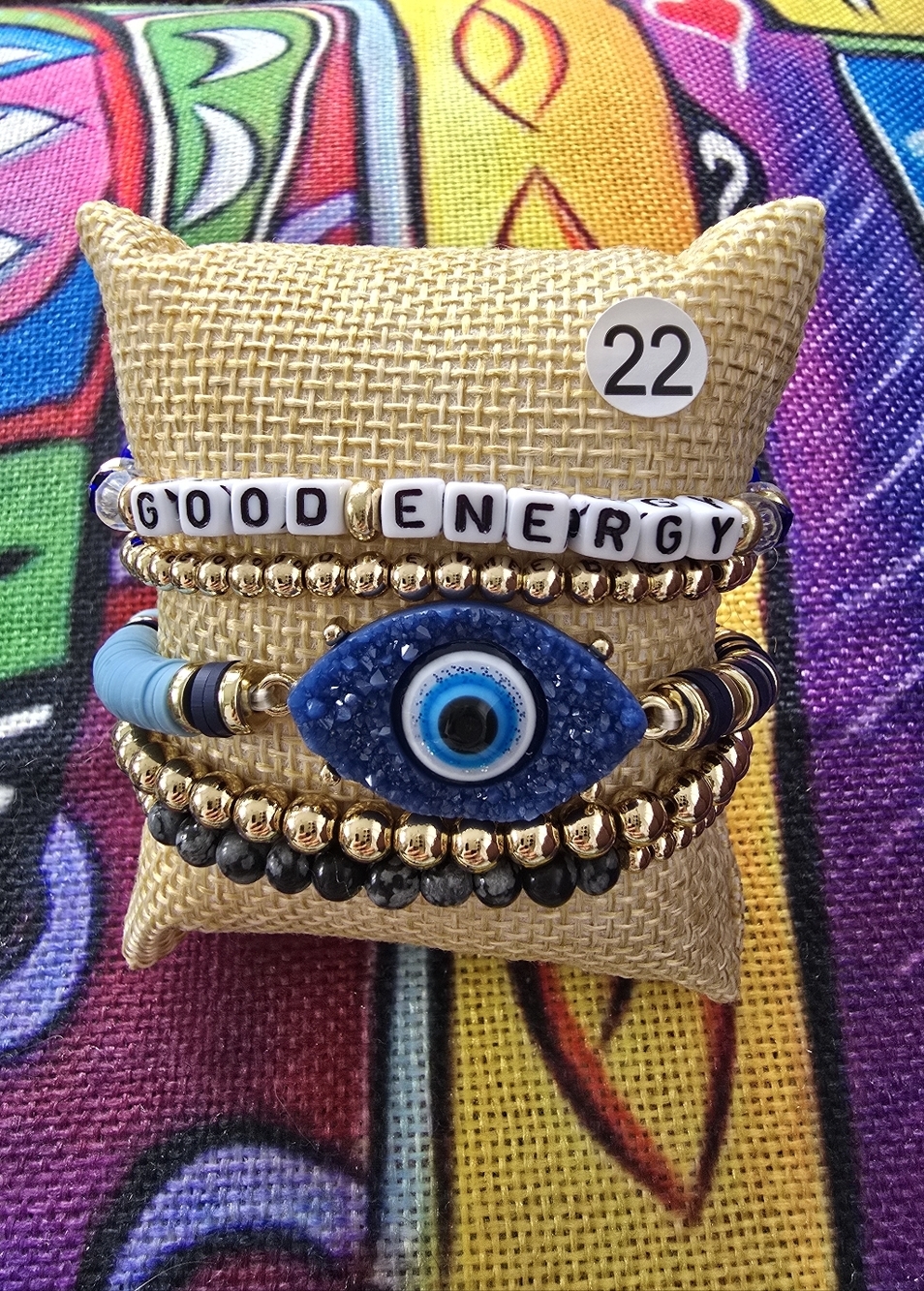 Evil Eye Druzy Stretchy Bracelet Stack 🧿 Snowflake Obsidian & Mixed Media